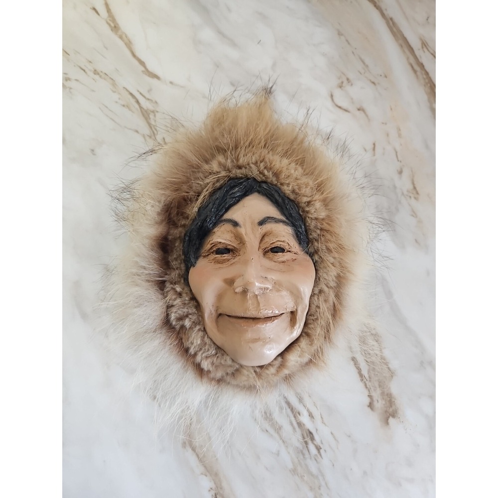 Alaska Art Native Inuit Inupiat FeMale Face Wall Fur Head Indigenous Vintage